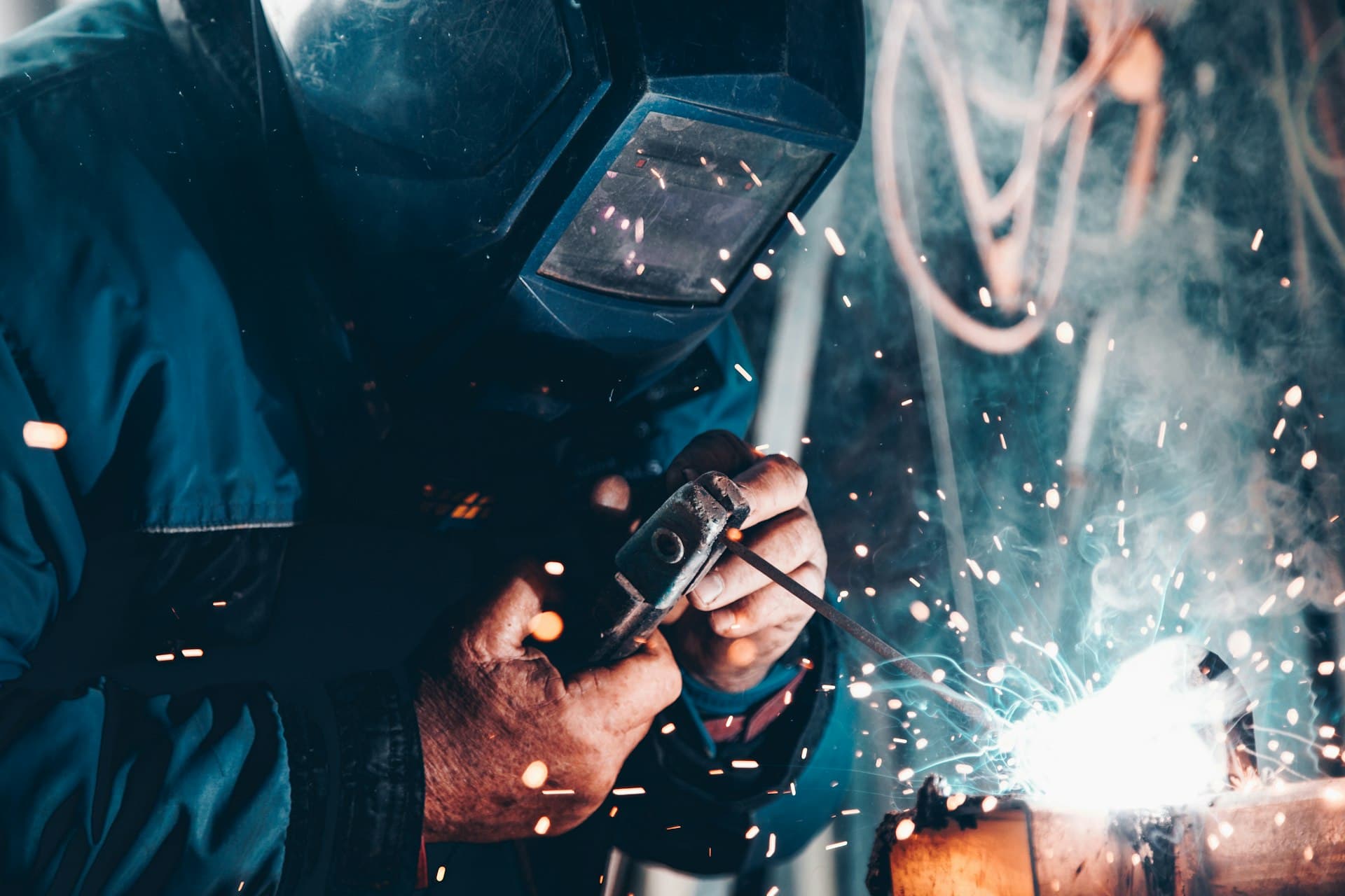 Sparks flying during metal cutting